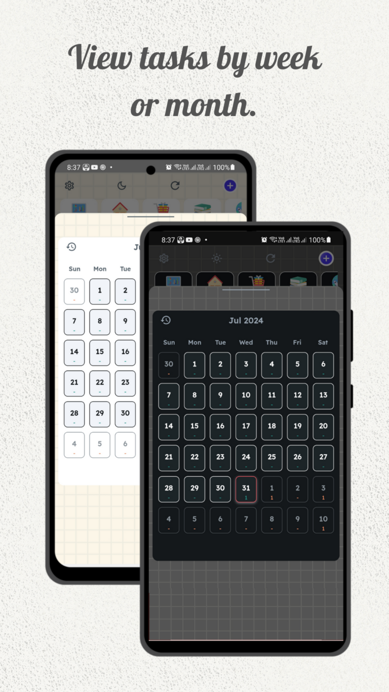 Task Mate month view